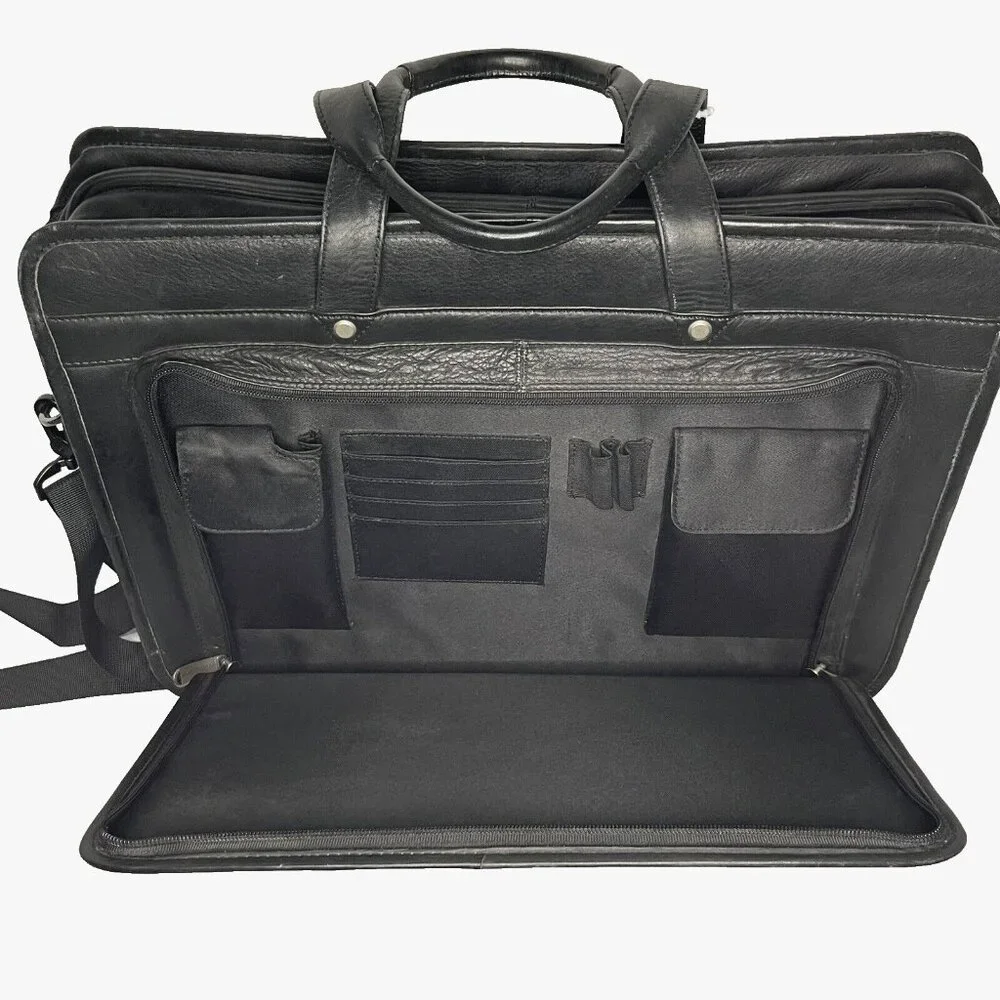 Pelle Studio Black Briefcase Multi Pocket Laptop Black Messenger Wilsons Leather